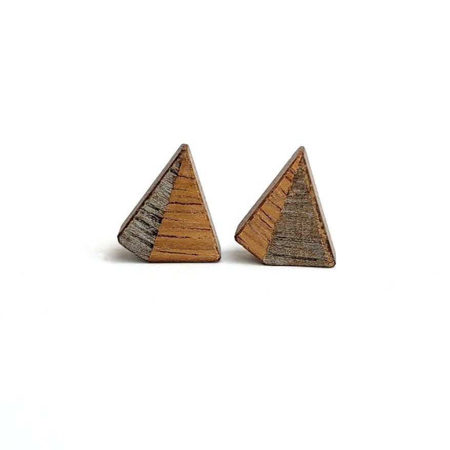 Garden Wood Studs, earrings Recycled red oak, sterling, 0.5”, 2020.